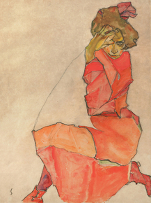 Egon Schiele - Kneeling Female in Orange-Red Dress | Эгон Шиле