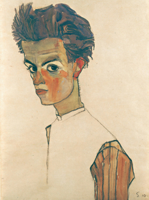 Egon Schiele - Self-Portrait with Striped Shirt | Эгон Шиле