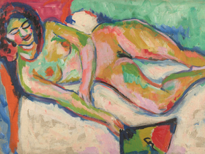 Ernst Ludwig Kirchner - Reclining Nude with Fan | Эрнст Людвиг Кирхнер