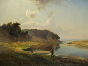 Alexei Savrasov | Саврасов Алексей - Пейзаж с рекой и рыболовом