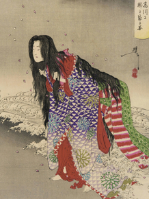 Цукиока Ёситоси - Kiyohime changing into a serpent at Hidaka River