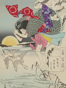 Цукиока Ёситоси - Moon of Pure Snow at Asano River Chikako