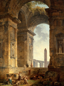 Hubert Robert - Ruins with an obelisk in the distance | Юбер Робер