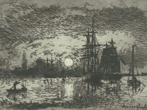 Johan Barthold Jongkind - Zonsondergang bij de haven | Ян Бартолд Йонгкинд