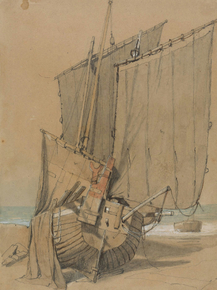 Samuel Prout - Fishing Boats on the Beach with Sails Drying | Сэмюэл Праут Samuel Prout - Fishing Boats on the Beach with Sails Drying | Сэмюэл Праут