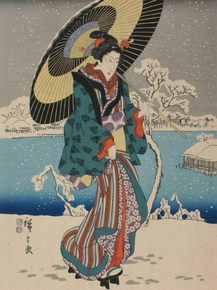 Утагава Хиросигэ - Snow Scene at Shinobazu Pond in Ueno