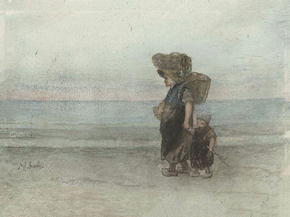 Jozef Israels - Vrouw met kind, lopend over het strand | Йосеф Исраэлс Jozef Israels - Vrouw met kind, lopend over het strand | Йосеф Исраэлс