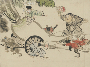Каванабэ Кёсай - Daikoku with rats pulling a radish mikoshi