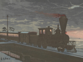 Кобаяси Киётика - View of Takanawa Ushimachi under a Shrouded Moon