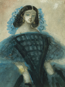 Constantin Guys - Young Woman in a Blue and Black Dress | Константен Гис