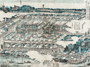 Кэйсай Эйсэн - View of Kabuki Theatre District in Edo