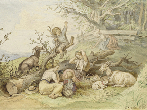 Ludwig Richter - Children and Goats Resting | Людвиг Рихтер