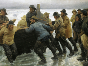 Michael Ancher - Fishermen launching a rowing boat | Микаэль Анкер