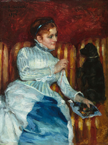 Mary Cassatt - Woman on a Striped Sofa with a Dog | Мэри Стивенсон Кэссетт Mary Cassatt - Woman on a Striped Sofa with a Dog | Мэри Стивенсон Кэссетт