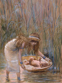 James Tissot - Moses Laid Amid the Flags | Джеймс Тиссо