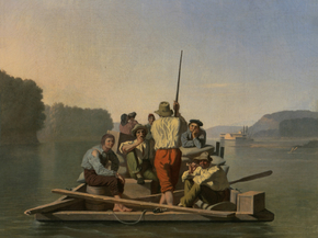 George Caleb Bingham - Lighter Relieving a Steamboat Aground | Джордж Калеб Бингем