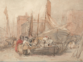 David Cox - Harbor Scene, With Fishing Boats Being Unloaded | Дэвид Кокс