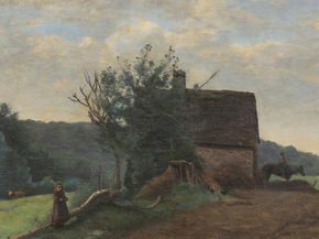 Camille Corot - Farmyard with a Rider and a Little Girl in the Foreground | Камиль Коро Camille Corot - Farmyard with a Rider and a Little Girl in the Foreground | Камиль Коро