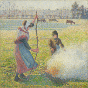 Camille Pissarro - Hoar-Frost, Peasant Girl Making a Fire | Камиль Писсарро