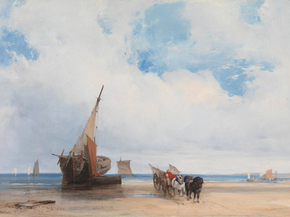 Richard Parkes Bonington - Beached Vessels and a Wagon near Trouville | Ричард Паркс Бонингтон