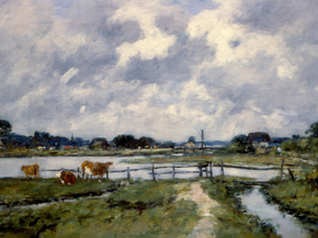 Eugene-Louis Boudin - Cows in the field of Toques Valley | Эжен Буден