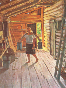 Юон Константин Федорович - Утро в деревне. Хозяйка. Казань, 1920