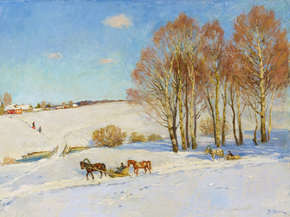 Юон Константин Федорович - Winter Landscape with Horse-drawn Sleigh
