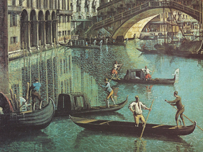 Canaletto - Gondoliers near the Rialto Bridge, Venice | Каналетто