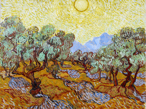 Van Gogh | Ван Гог - Оливковые деревья с желтым небом и солнцем