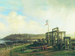 Боголюбов Алексей - Колокол прилавки на рынке в Нижнем Новгороде, 1862