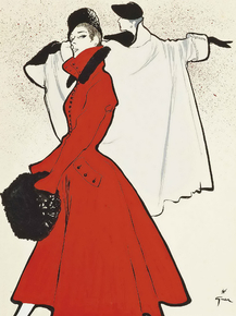 Rene Gruau | Рене Грюо - Красное пальто, 1950