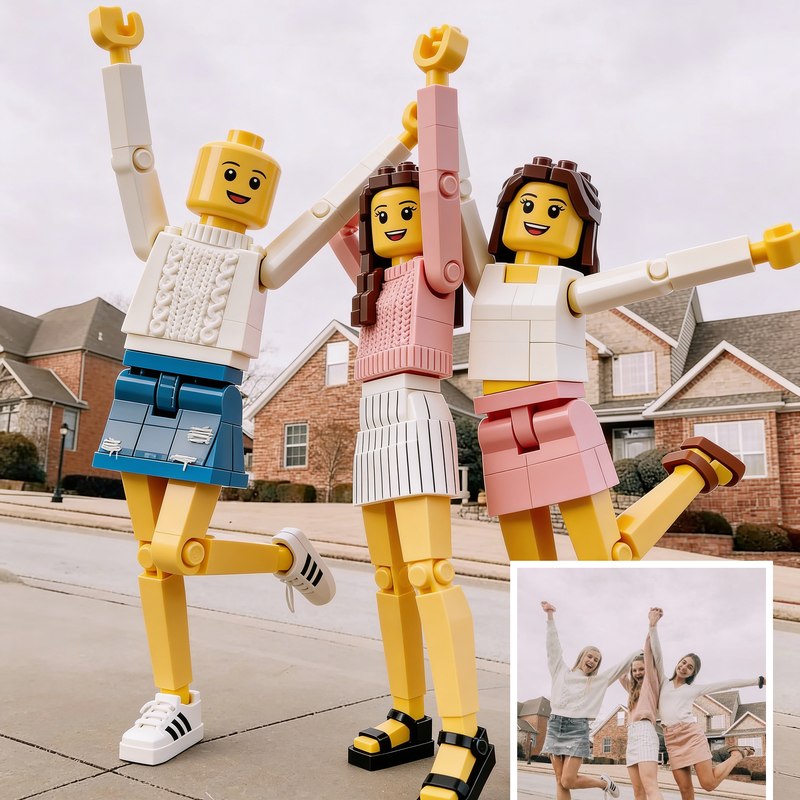 Портрет в стиле Лего по фото: семейная сцена из кубиков